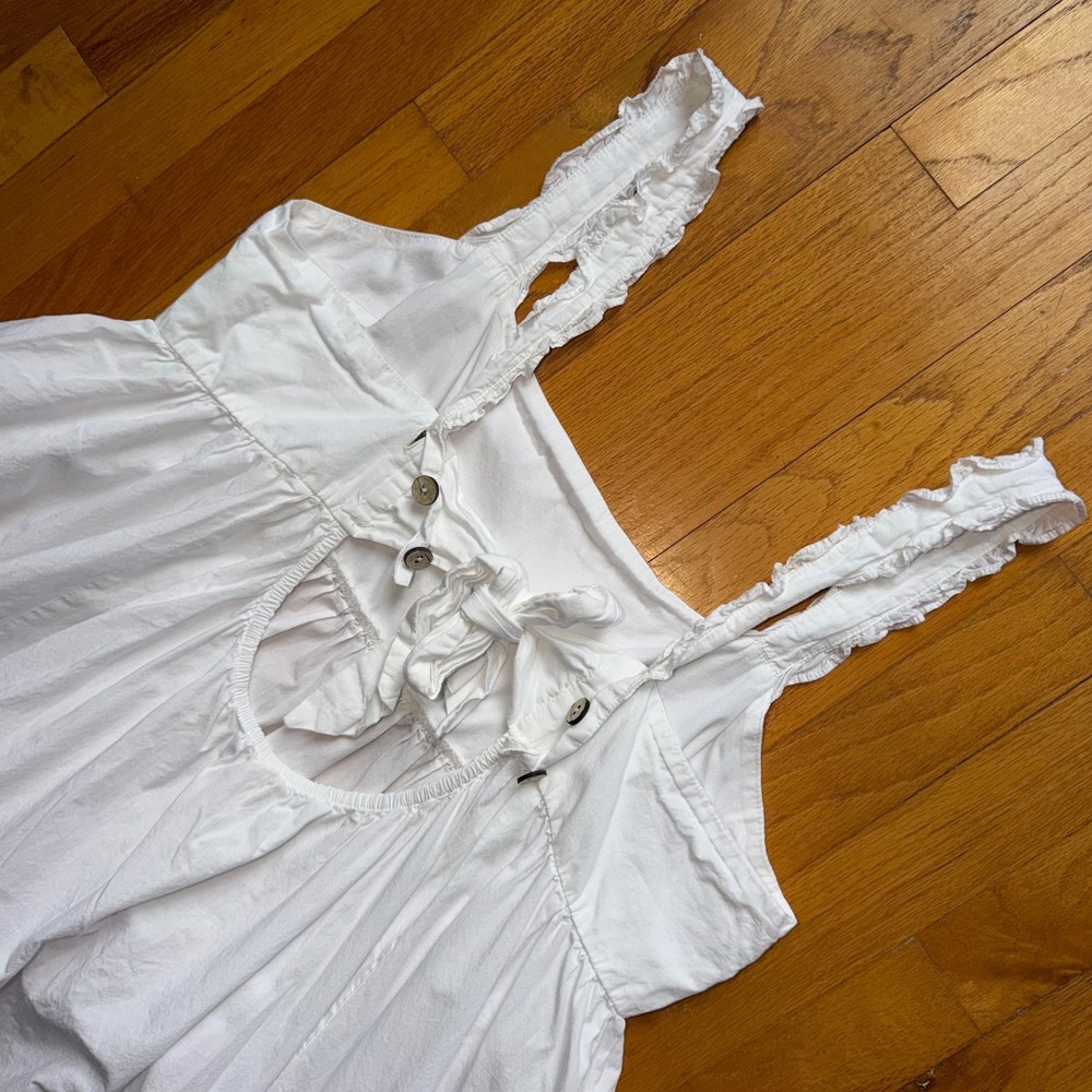 Free People White Cotton Ruffle Strap Tiered Boho Cottage Maxi Dress XL Beachy - Picture 8 of 12